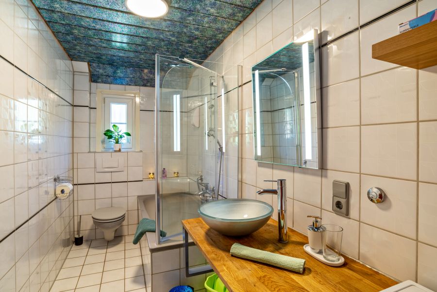 Ferienwohnung Waldblick großes Tageslichtbad mit Dusche 